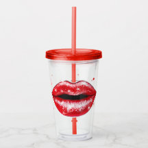 Personalised Sparkly Red Love Lips Acrylic Tumbler