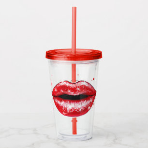 Personalised Sparkly Red Love Lips Acrylic Tumbler