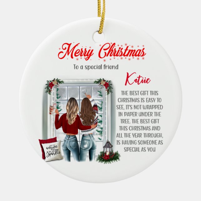 Personalised Special Best Friend Christmas Ceramic Tree Decoration (Front)