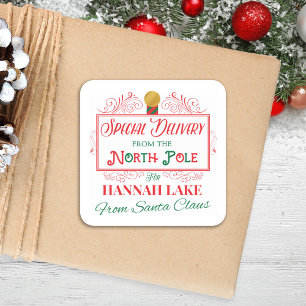 Personalised Special Delivery Christmas Square Sticker