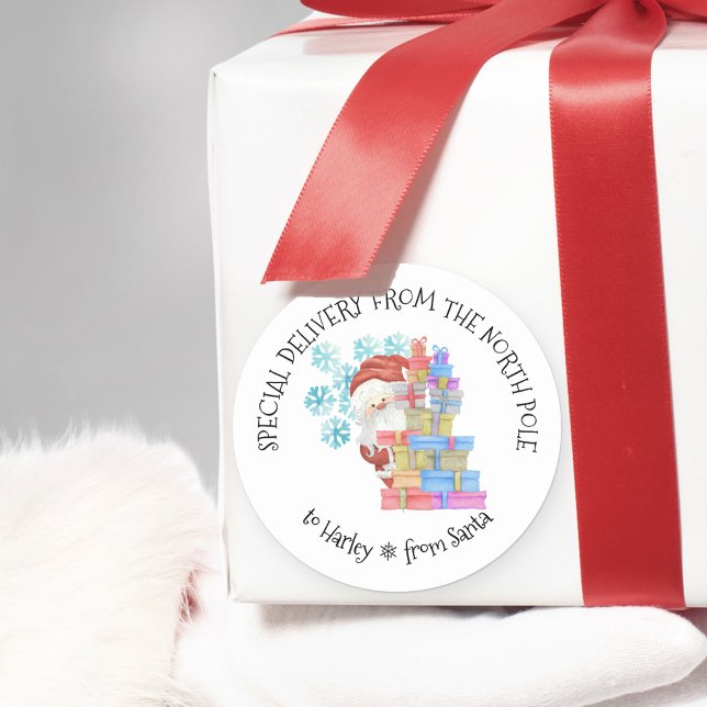 Personalised Special Delivery from North Pole Classic Round Sticker (Creator Uploaded)