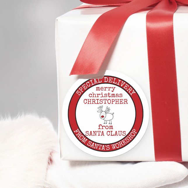 Personalised Special Delivery from Santas Workshop Classic Round Sticker (Creator Uploaded)
