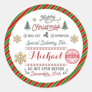 Personalised Special Delivery North Pole Santa Classic Round Sticker