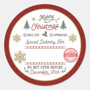 Personalised Special Delivery North Pole Santa Classic Round Sticker