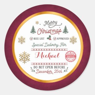 Personalised Special Delivery North Pole Santa Classic Round Sticker