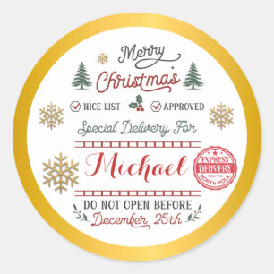 Personalised Special Delivery North Pole Santa Classic Round Sticker