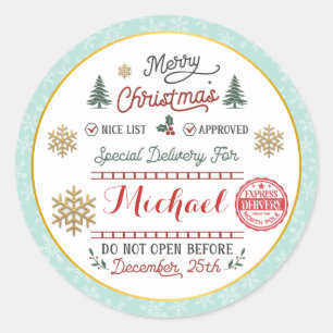 Personalised Special Delivery North Pole Santa Classic Round Sticker