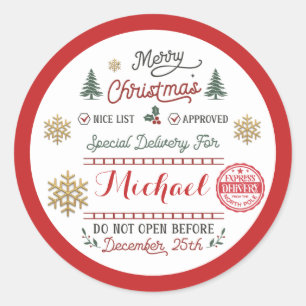 Personalised Special Delivery North Pole Santa Classic Round Sticker