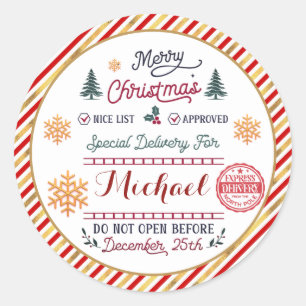 Personalised Special Delivery North Pole Santa Classic Round Sticker
