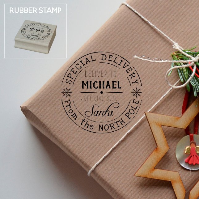 Personalised Special Delivery North Pole Santa Rubber Stamp (Creator Uploaded)