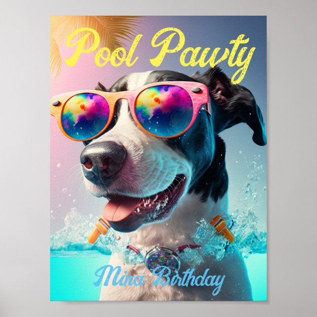 Personalised Special Pool Pawty for your Dog Party Poster (Front)