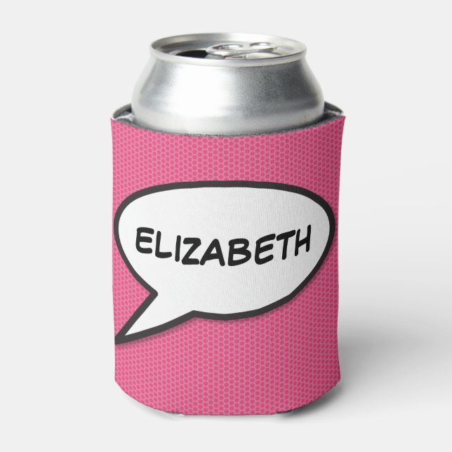 Personalised Speech Bubble Pink Fun Modern Can Cooler (Can Front)