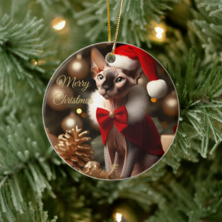 Personalised Sphynx Cat Christmas Pet Photo Ceramic Tree Decoration