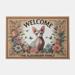 Personalised Sphynx Cat Floral Chic Welcome Doormat