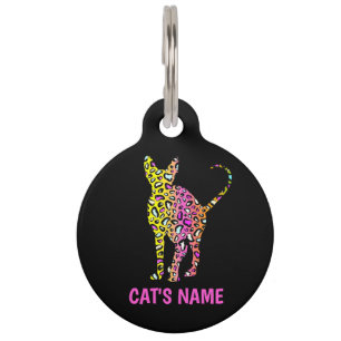 Personalised Sphynx Cat Silhouette Leopard Print Pet Tag