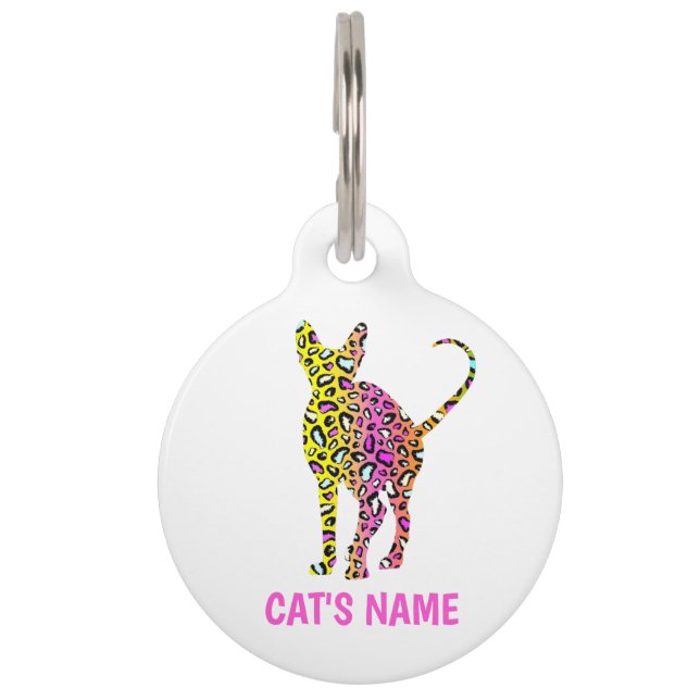 Personalised Sphynx Cat Silhouette Leopard Print  Pet Tag (Front)
