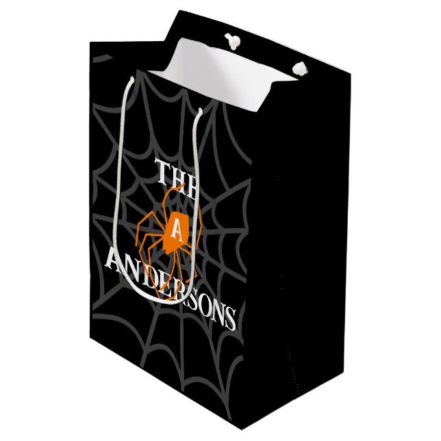  Personalised Spider Web Halloween Medium Gift Bag (Front Angled)
