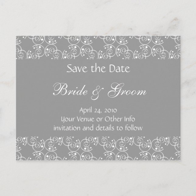 Personalised Spiral Swirls Save the Date Announcement Postcard (Front)