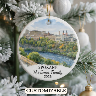 Personalised Spokane Ornament, Custom Washington Ceramic Tree Decoration