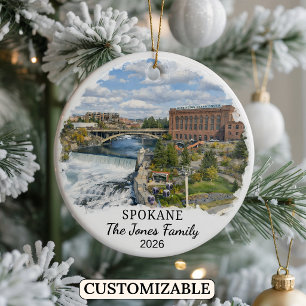Personalised Spokane Ornament, Custom Washington Ceramic Tree Decoration
