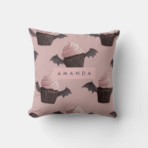 Personalised Spooky Cute Bat Cupcake Pattern Cushion