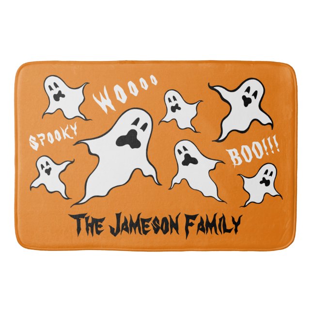 Personalised Spooky Halloween Ghosts Bath Mat (Front)