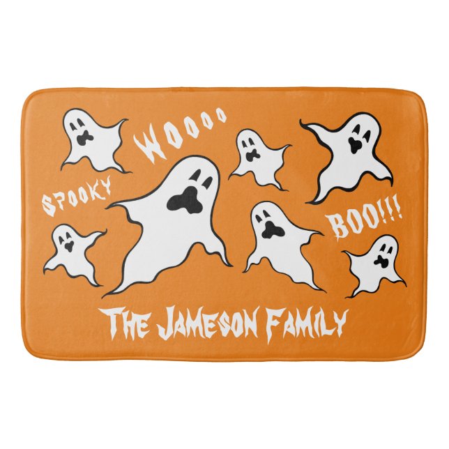 Personalised Spooky Halloween Ghosts Bath Mat (Front)