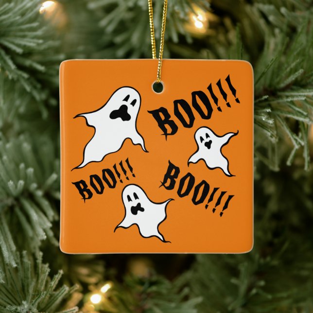 Personalised Spooky Halloween Ghosts Ceramic Ornament (Tree)