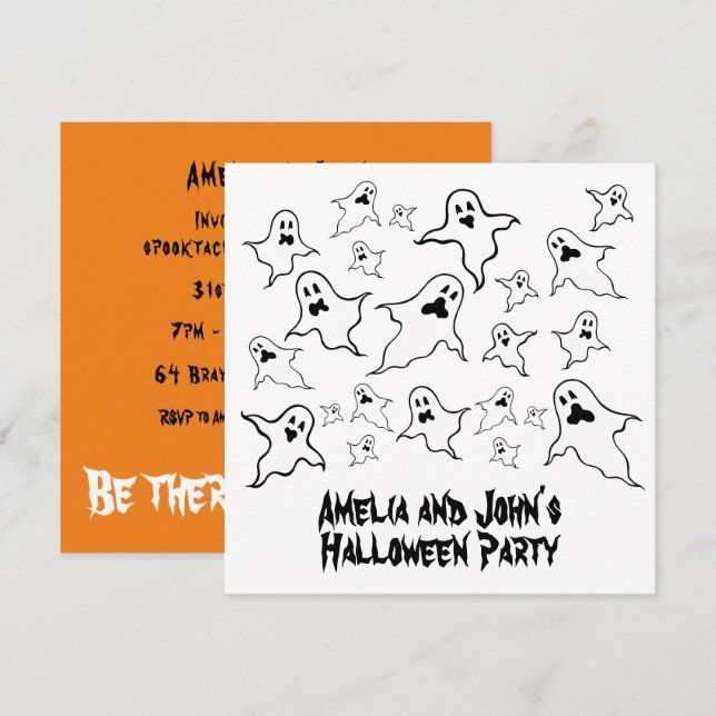 Personalised Spooky Halloween Ghosts Party Invitation (Front/Back)