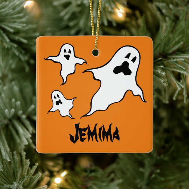 Personalised Spooky Halloween Ghosts Tree Ornament (Tree)