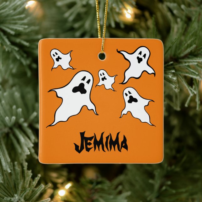 Personalised Spooky Halloween Ghosts Tree Ornament (Tree)