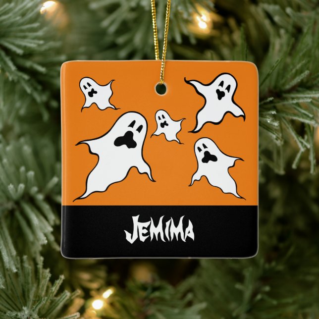 Personalised Spooky Halloween Ghosts Tree Ornament (Tree)