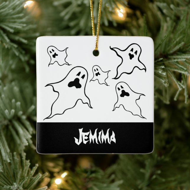 Personalised Spooky Halloween Ghosts Tree Ornament (Tree)