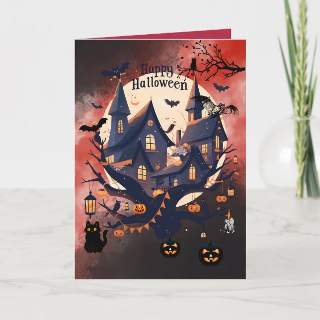 Personalised Spooky Halloween Haunted House  Card (Front)