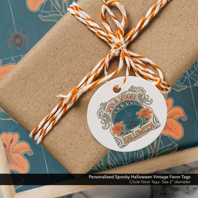 Personalised Spooky Halloween Vintage Favour Tags (Personalize the back of these Vintage Aesthetic Halloween Favor Tags with Your Name and Text.)