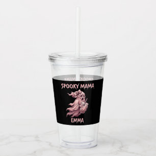 Personalised Spooky Mama Coquette Boba Pink Ghost Acrylic Tumbler