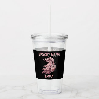 Personalised Spooky Mama Coquette Boba Pink Ghost Acrylic Tumbler