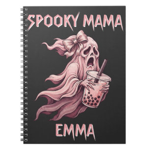 Personalised Spooky Mama Pink Ghost Boba Coquette  Notebook