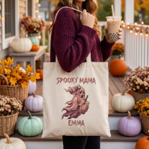 Personalised Spooky Mama Pink Ghost Boba Coquette  Tote Bag