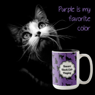 Personalised Spooky Purple Halloween Black Cats Two-Tone Coffee Mug