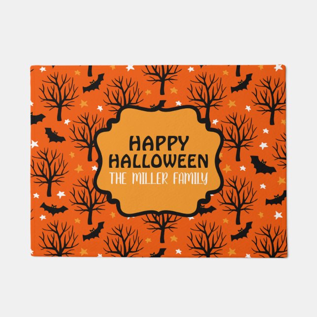 Personalised Spooky Trees and Bats Halloween Doormat (Front)