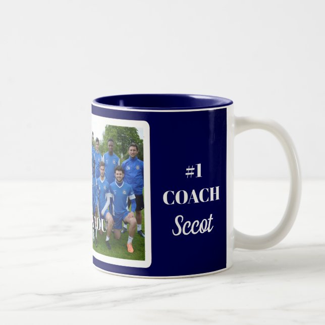 Personalised Sport Coach Team Photo Thank You Two-Tone Coffee Mug (Right)