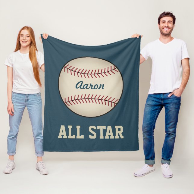 Personalised Sports Blue Baseball Blanket Gift (In Situ)