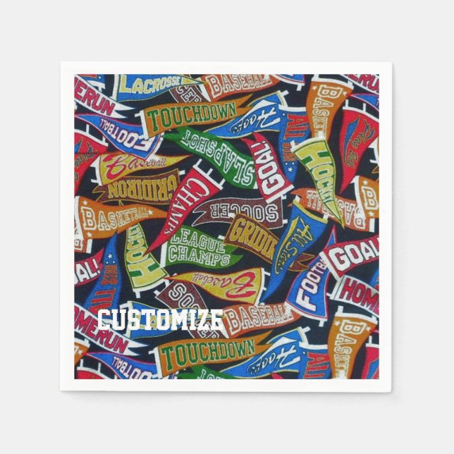 Personalised Sports Fan Pennant Pattern Napkins (Front)