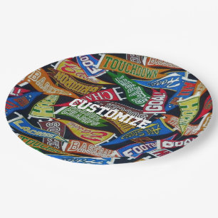 Personalised Sports Fan Pennant Pattern Paper Plate