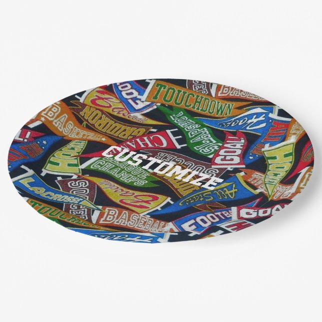 Personalised Sports Fan Pennant Pattern Paper Plate (Angled)