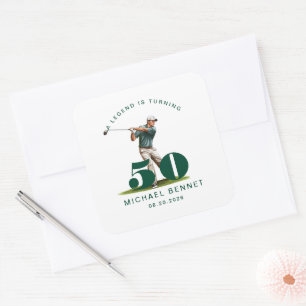 Personalised Sports Golfer 50th Birthday Square Sticker