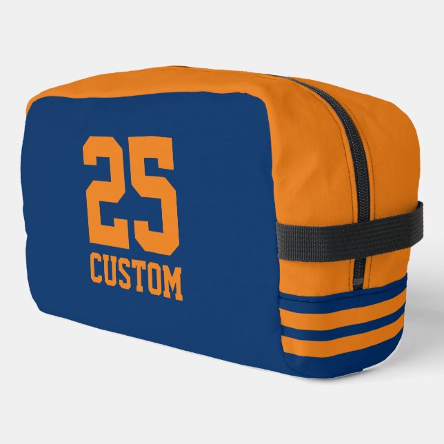 Personalised sports jersey number athletic stripes dopp kit (Left Corner)