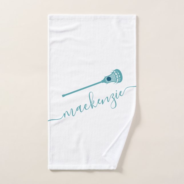 Personalised Sports Name Teal Blue Lacrosse Hand Towel (Hand Towel)