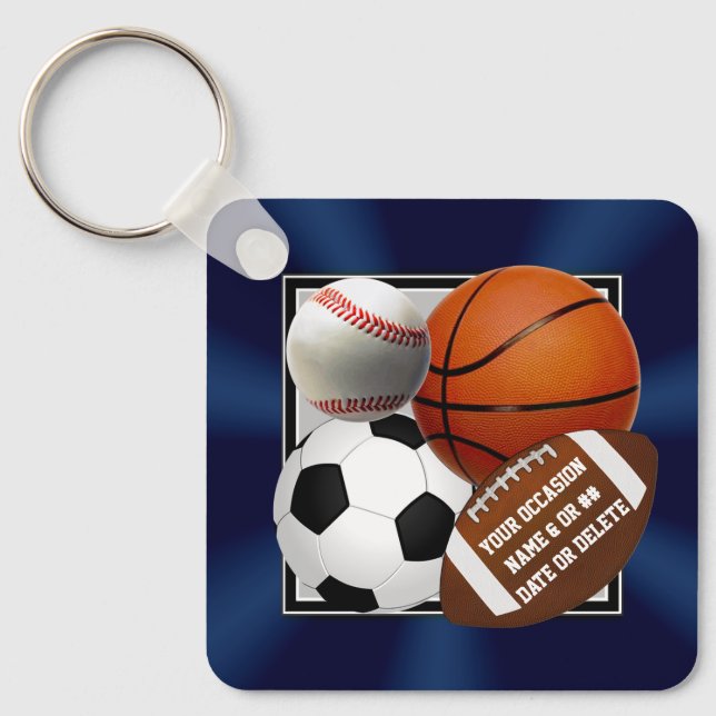 Personalised Sports Party Favours, Delete any Ball Key Ring (Front)